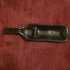 Green glass wine bottle serving dish